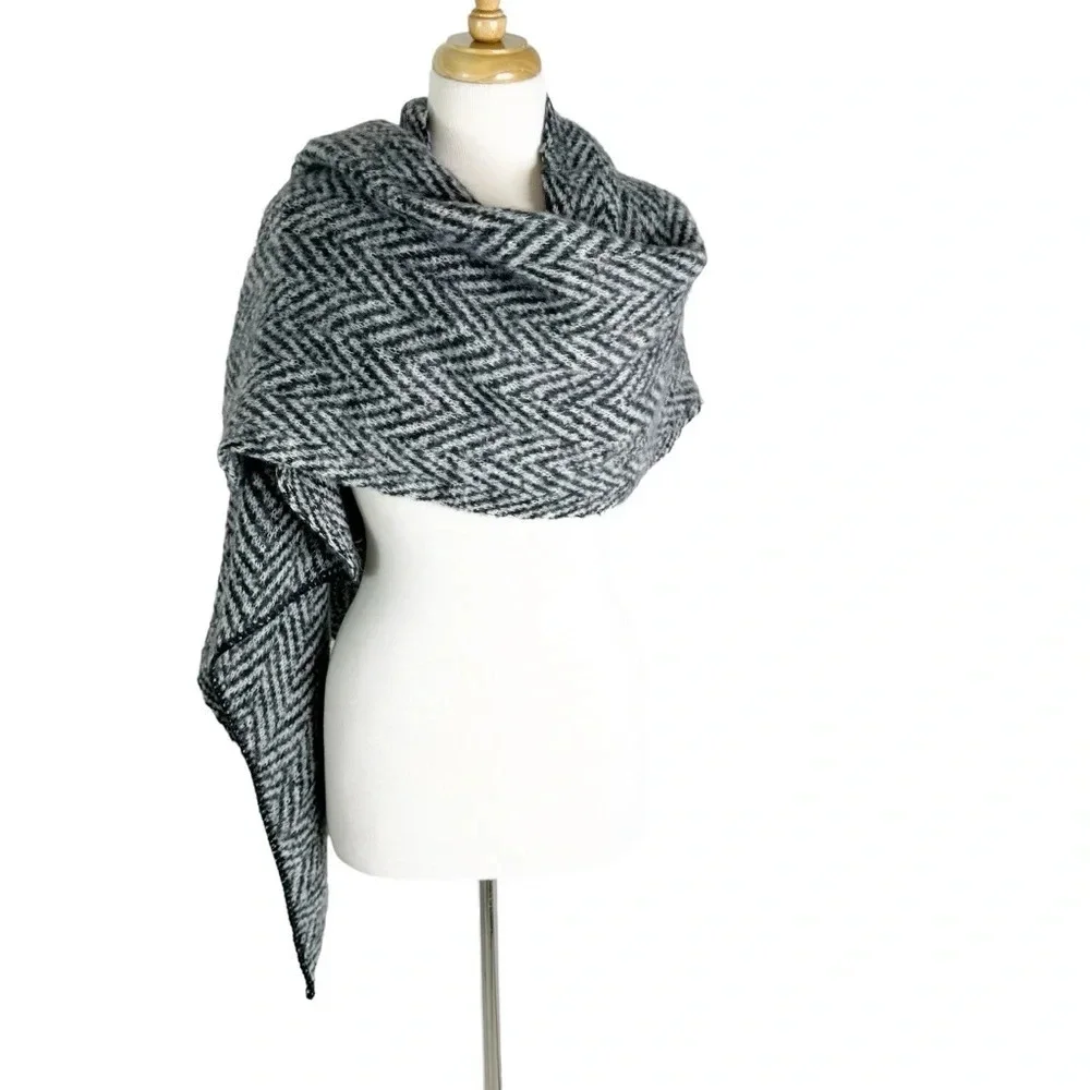 Marcus Adler The Lucia Large Scarf Wrap Black and White Herringbone NWT
